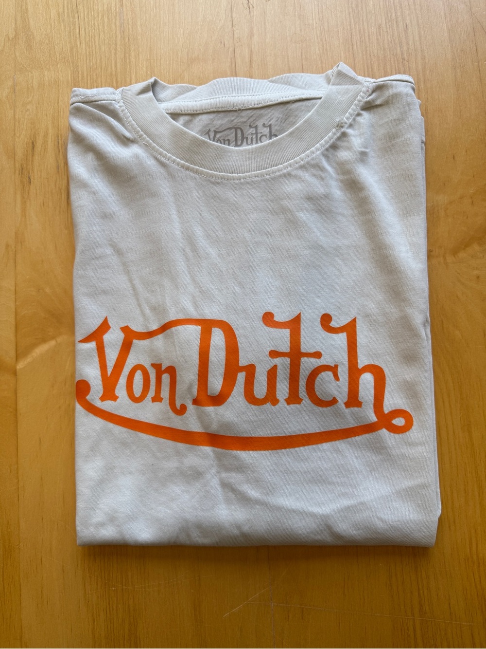 Von Dutch Logo Graphic T-Shirt Cream Orange XL Y2K Streetwear Tee